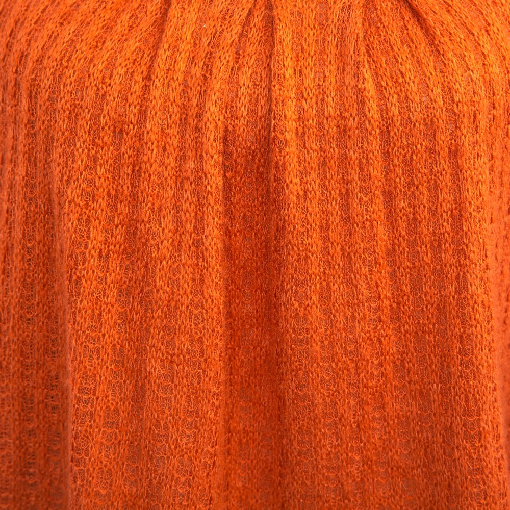 Boho sheer cutout balloon sleeve top 3/4 length sleeve rust orange Ryu S fall - Picture 6 of 10